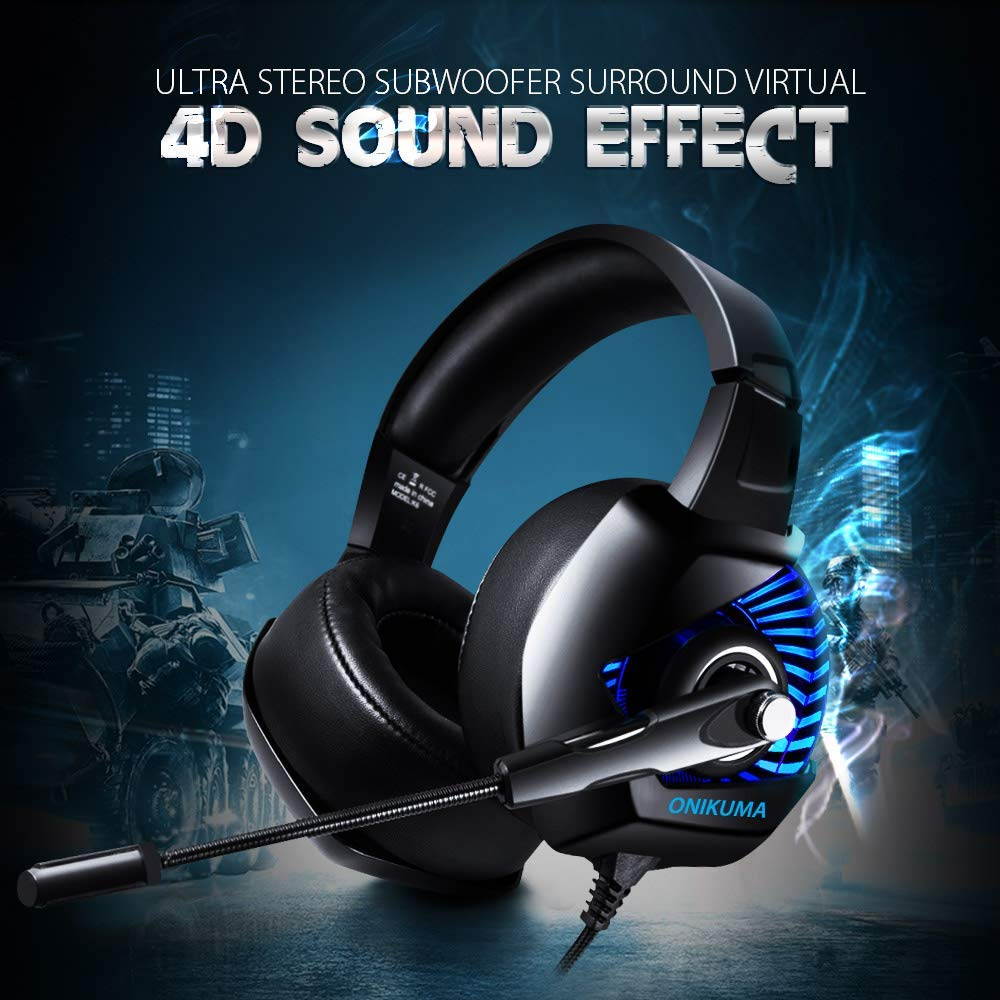 ONIKUMA Gaming Headset - 3.5mm Headset for PS4, Xbox One (Adapter Needed), Nintendo Switch (Audio), PC, etc. Over-Ear PC Gaming Headset with Stereo Surround Sound, Noise-Canceling Microphone
