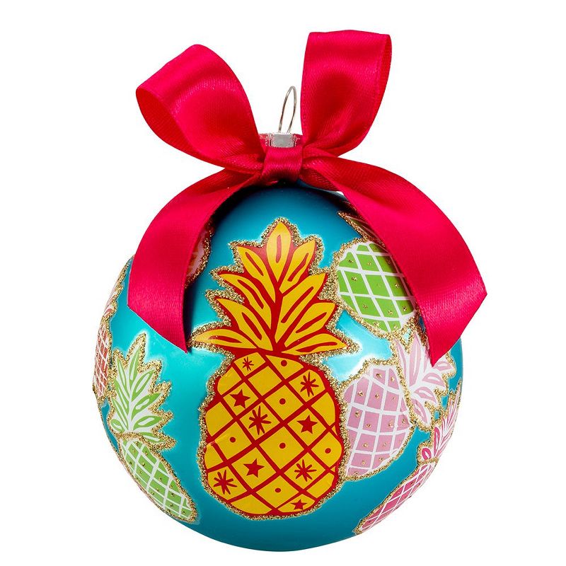 Kurt Adler 80MM Glass Pineapple Pattern Ball Ornaments, 6 Piece Set