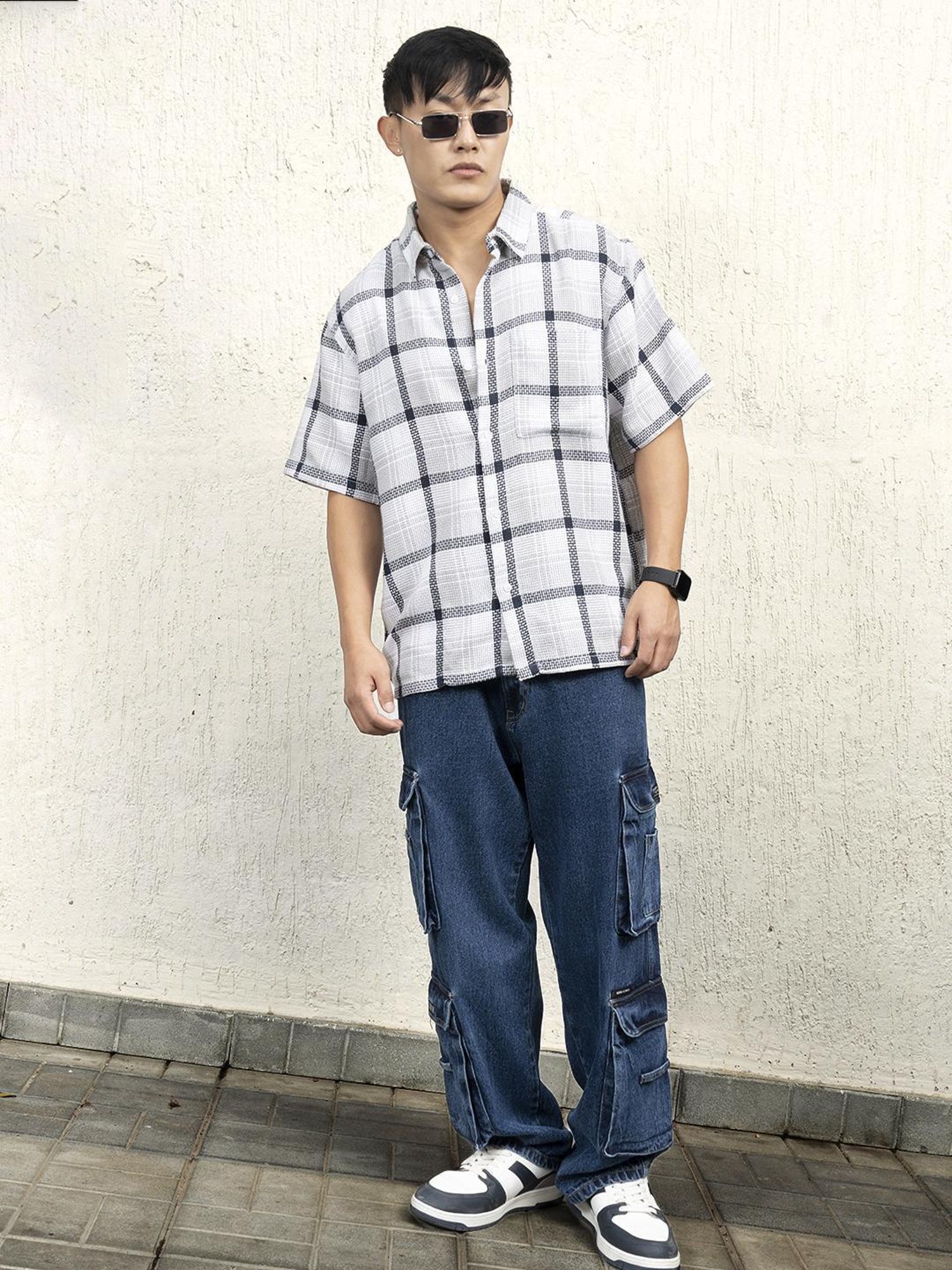 Hubberholme Men Cotton Short Sleeves Oversized Checked Shirt 4