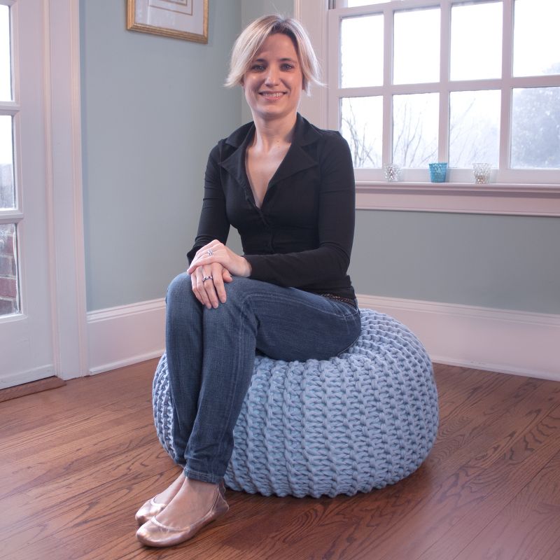 Gold Medal Hand Knitted Pouf Robin's Egg Light Blue