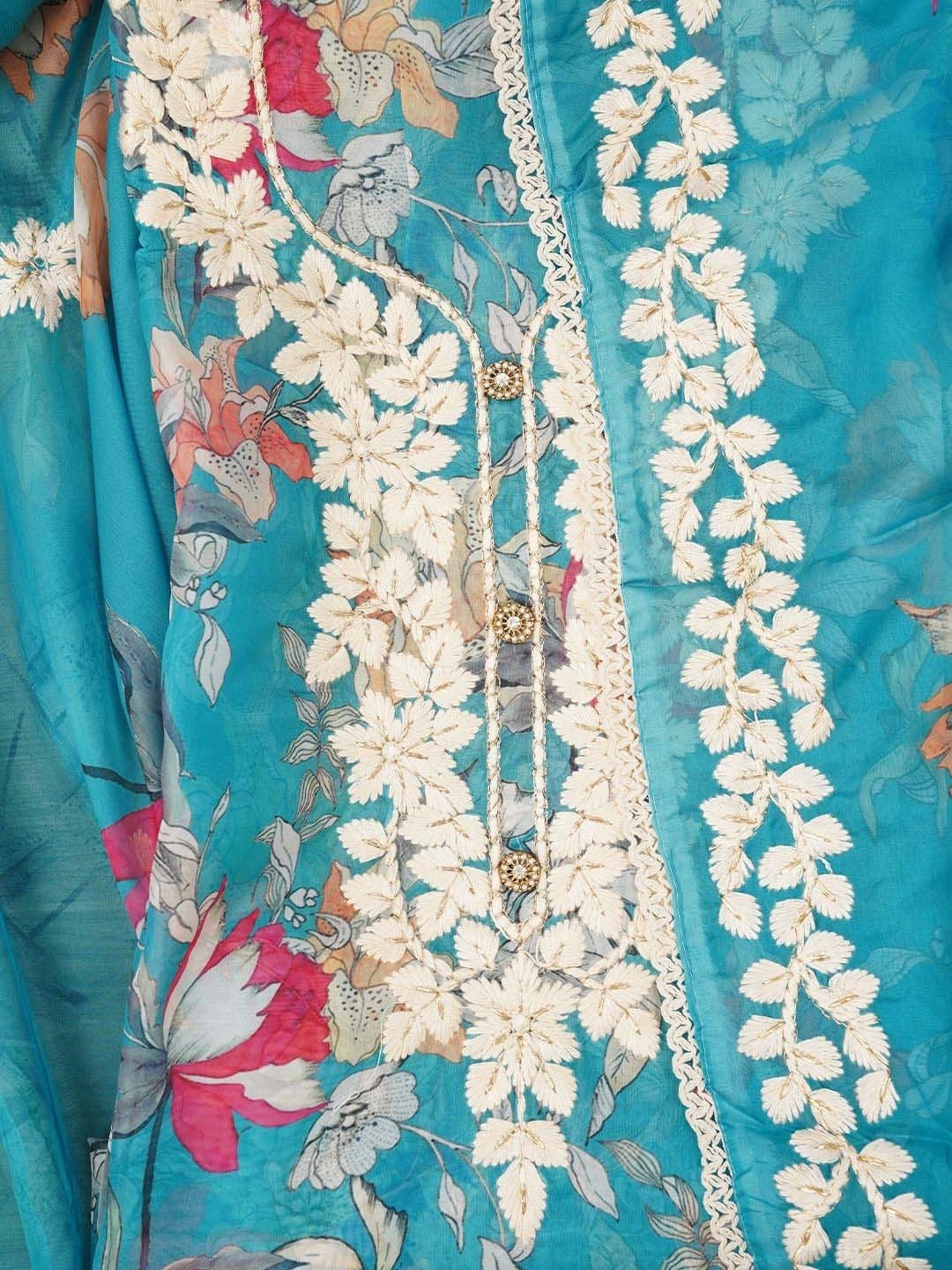 Jaipur Kurti Sky Blue Embroidered Unstitched Dress Material