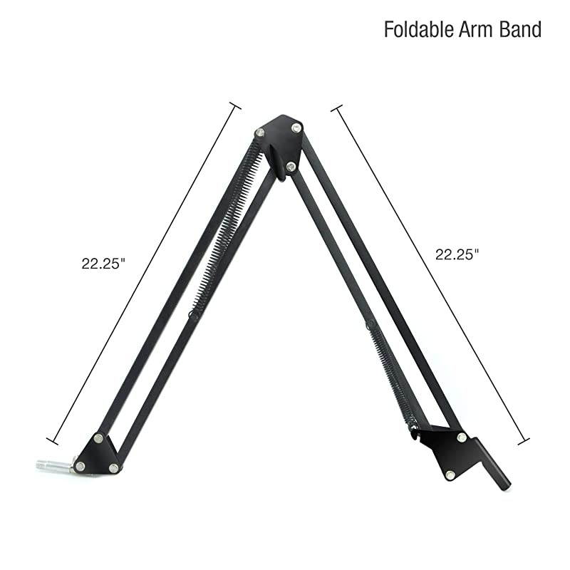 MUSIC Adjustable Microphone Suspension Boom Scissor Arm Stand with Shock Mount Mic Clip Holder Gold Screw Adapter -for Blue Yeti, Snowball and Other Microphones APL2168