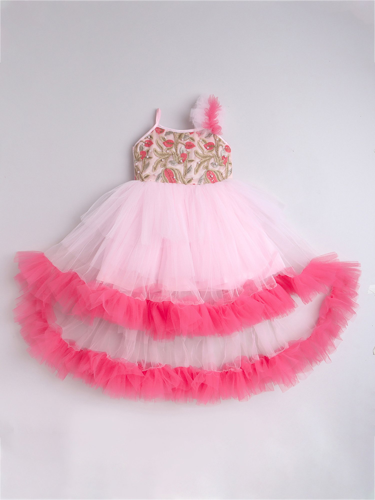 Many Frocks Kids Pink Embellished Gown