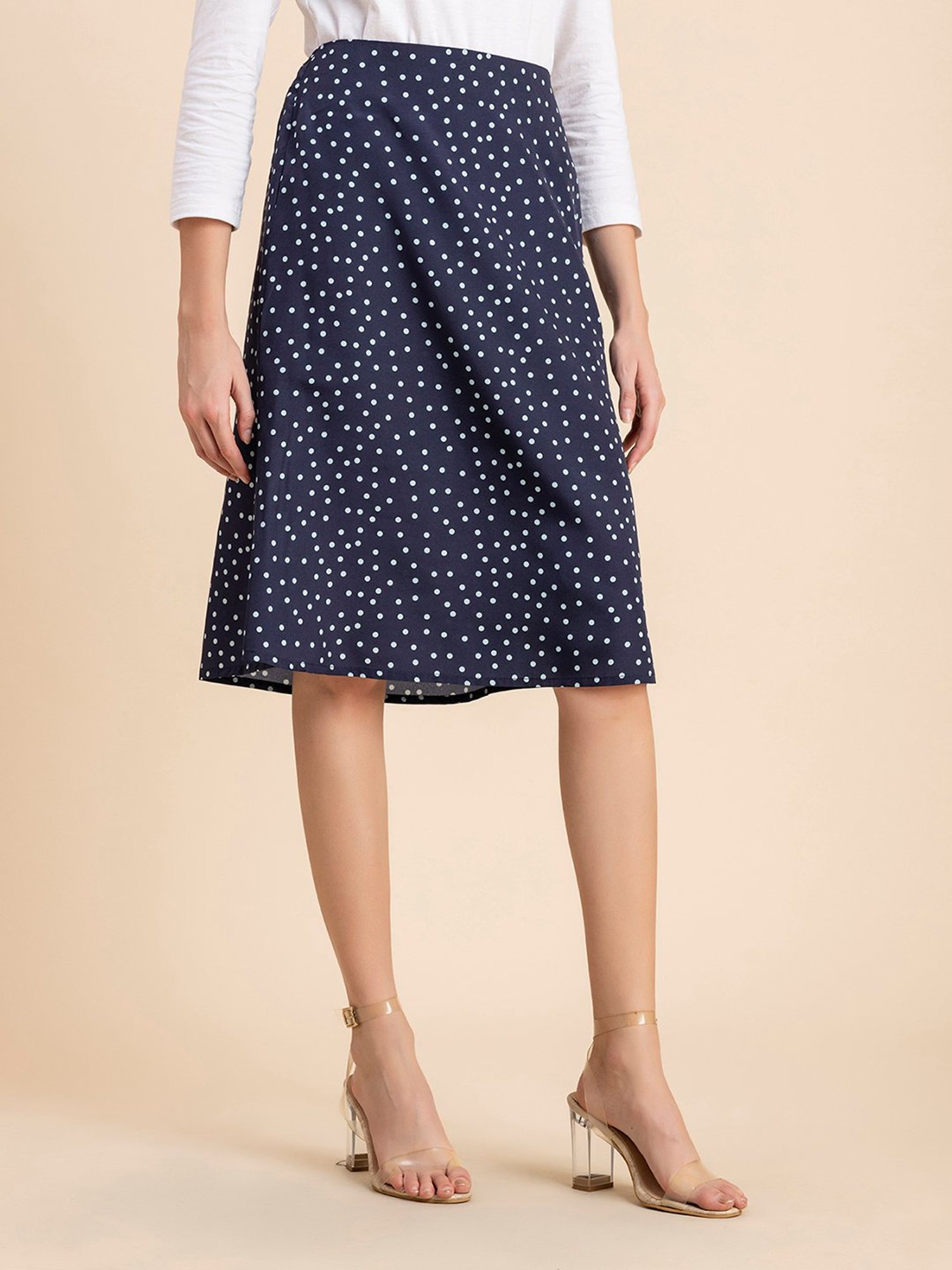 Moomaya Navy & White Printed Skirt