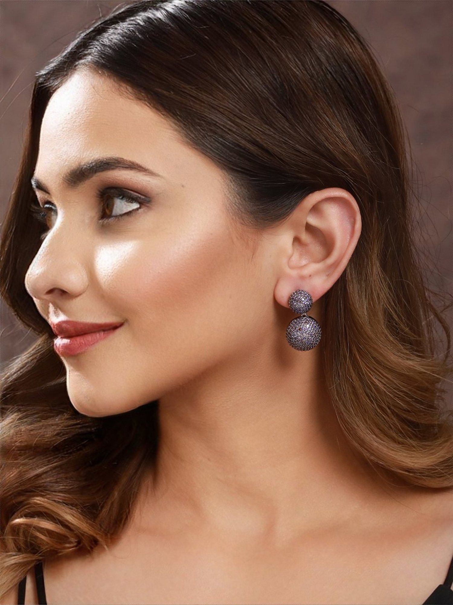 Saraf RS Jewellery Plated Purple Amethyst Studded Drop earrings