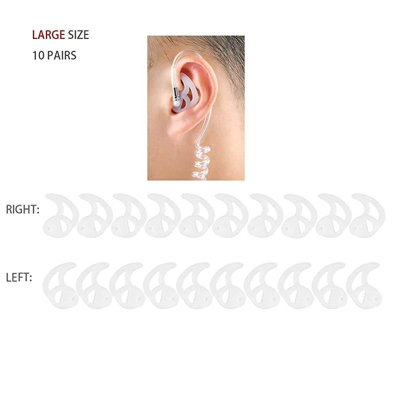 Silicone Fin EarMold AntiSlip Replacement Earbud Tips for Surveillance Earpiece with Coil Tubes White 10 Pair Large