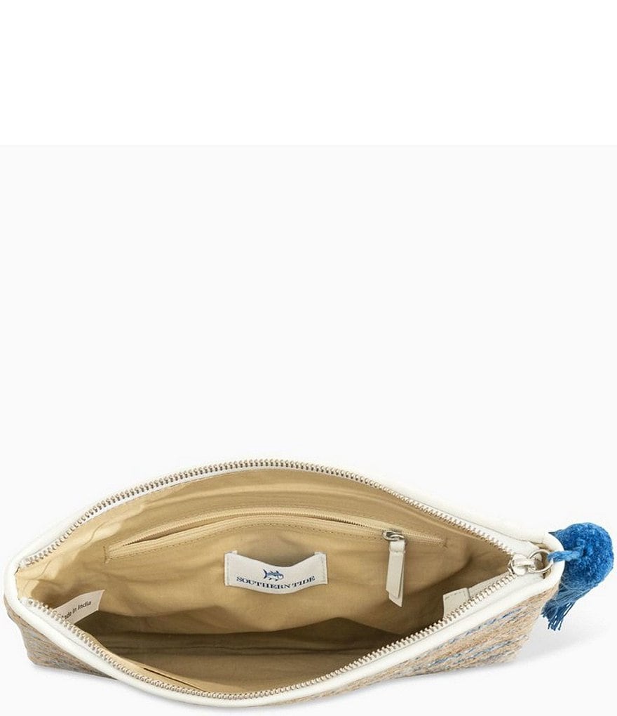 Southern Tide Jute Braided Pom Pom Tassel Detail Clutch