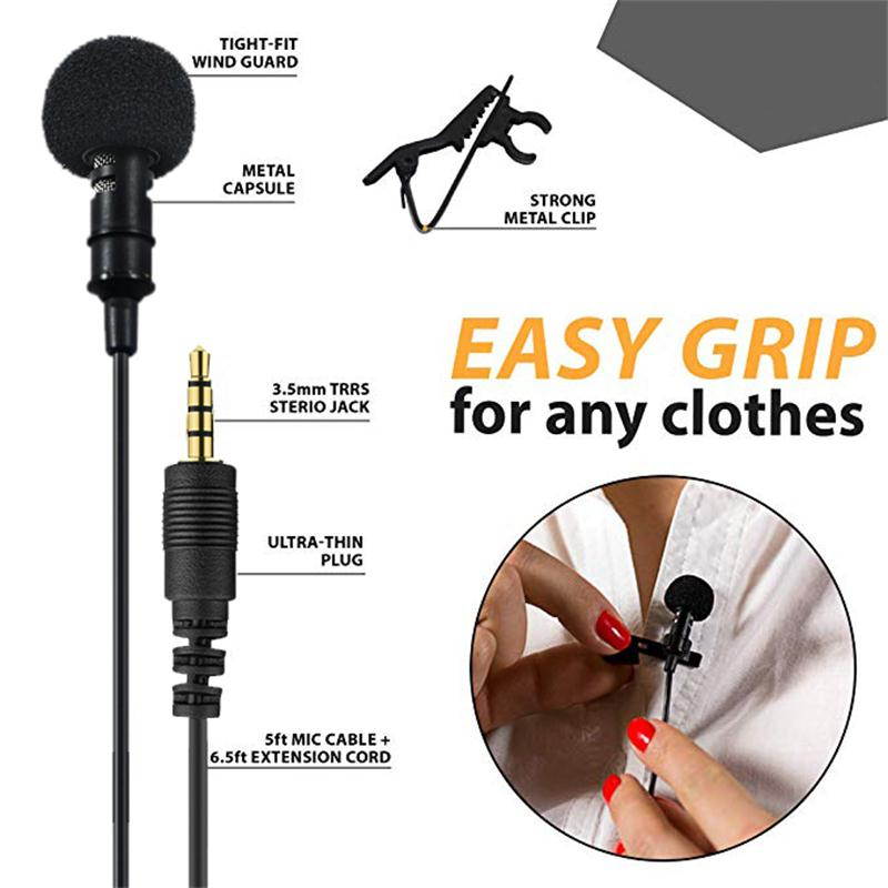 Professional For Phone Portable Mini Stereo HiFi Sound Quality Condenser Microphone Clip Lapel Mic