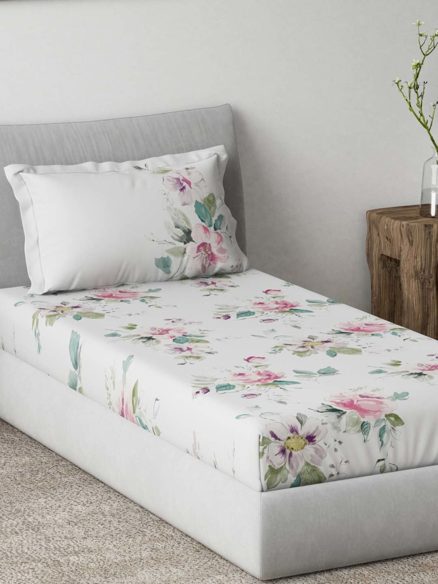 Ddecor Live beautiful Radiance Pink 144 TC Cotton Single Bedsheet with 1 Pillow Cover