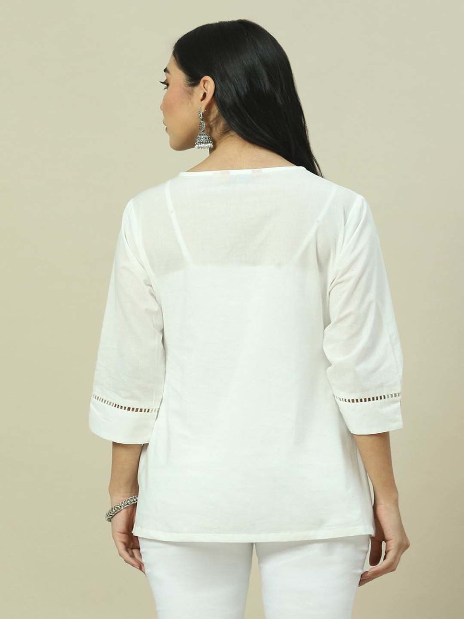 Rangriti Off-White Cotton Self Pattern Top