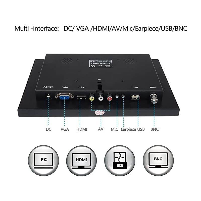 10 Inch IPS LCD HDMI Monitor 1920x1200 Full HD Monitor with HDMI/BNC/VGA/USB Input and Speaker for FPV Video Display DVD PC Laptop