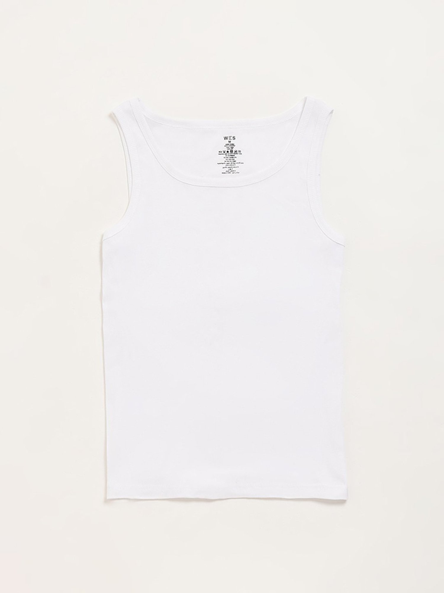 WES Lounge by Westside White Ribbed Cotton Vests - Pack of 2