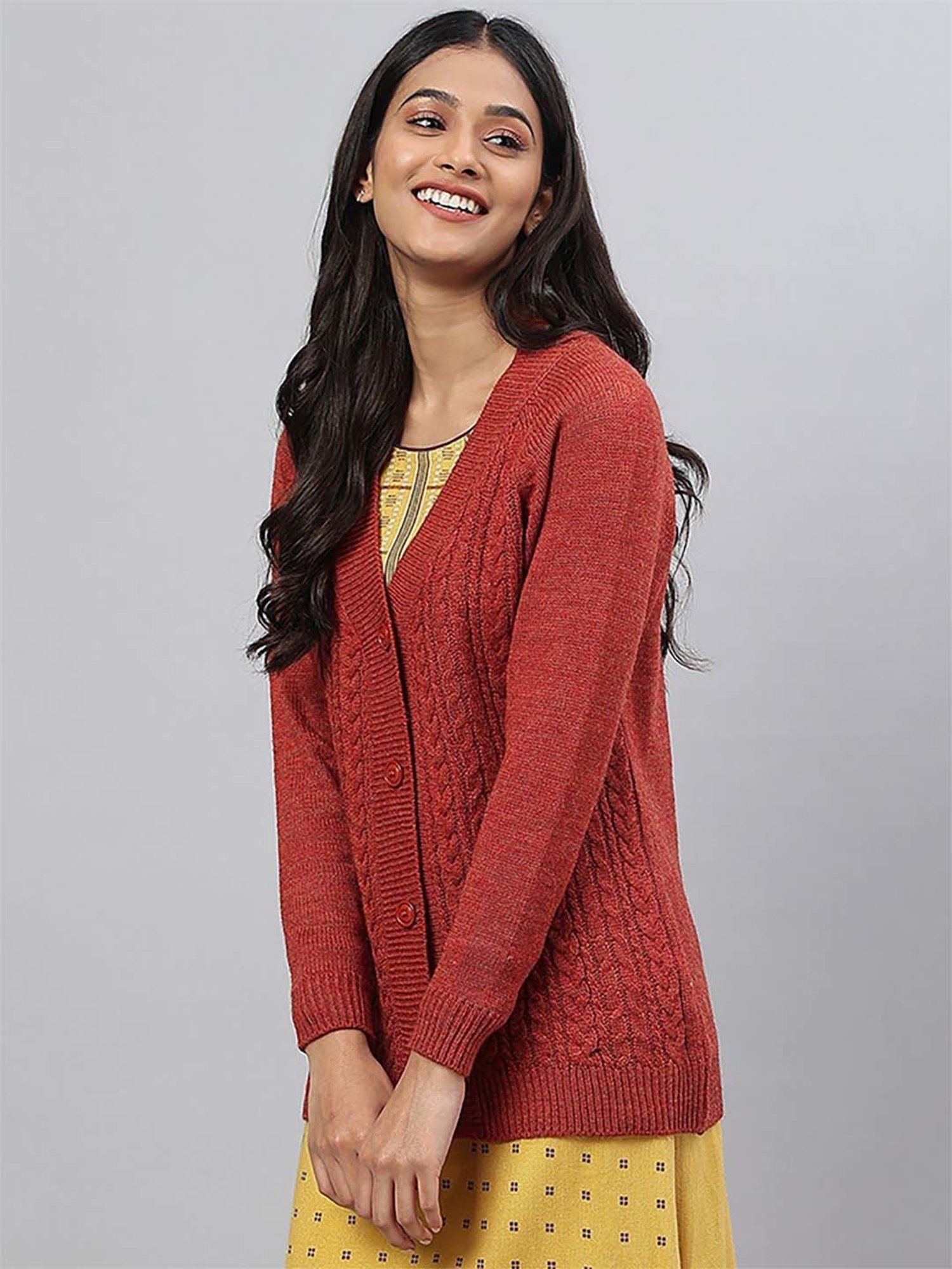 Aurelia Orange Regular Fit Cardigan