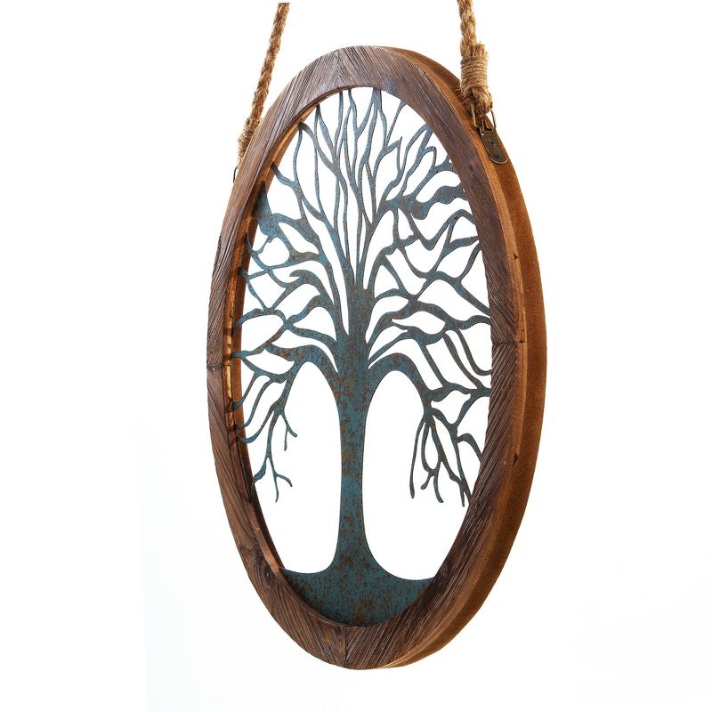 18"x18" Rustic Round Wood and Patina Decorative Tree Wall Decor Brown - Patton Wall Decor