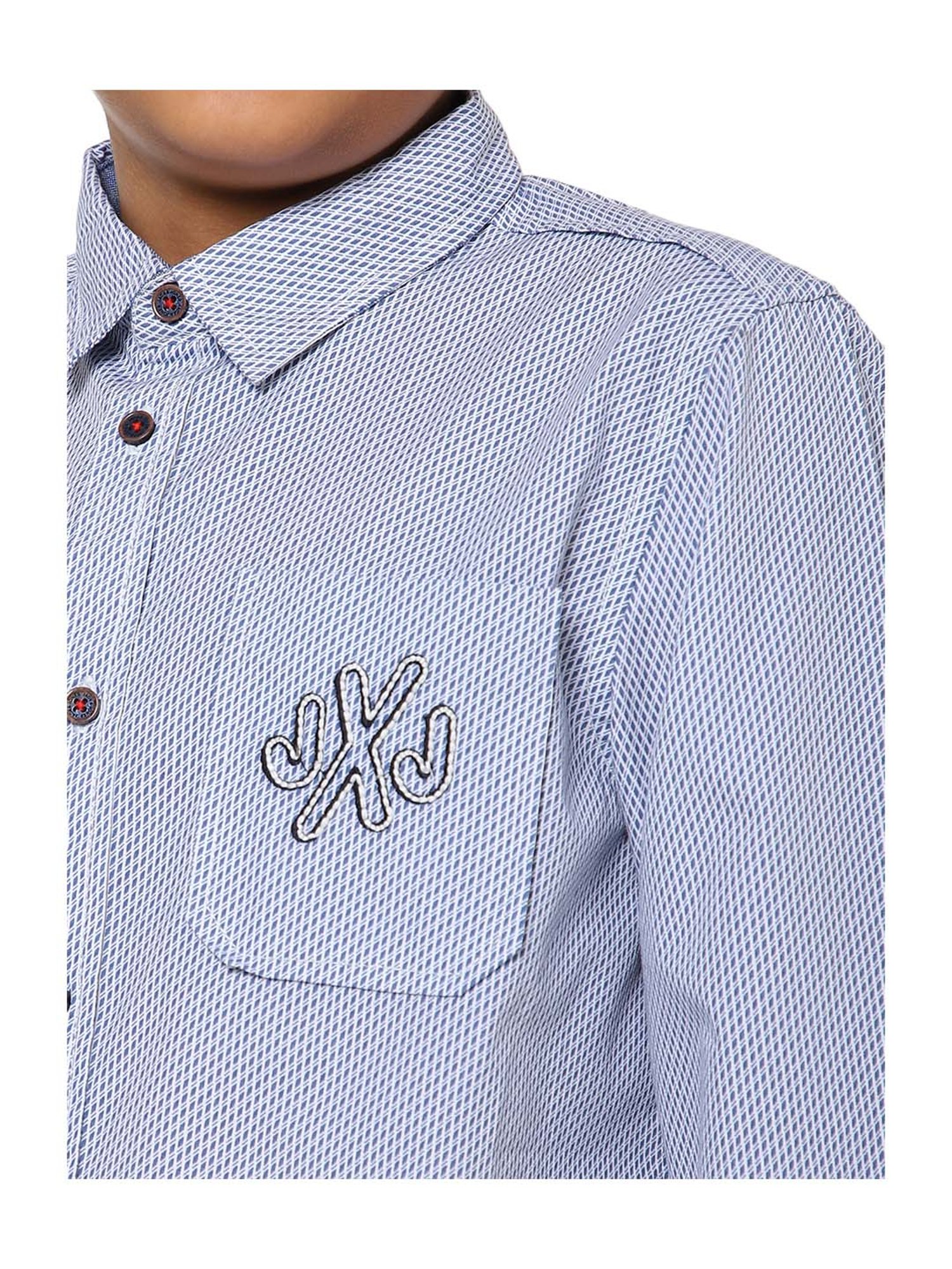 Jack & Jones Junior Boys Blue Cotton Printed Shirt