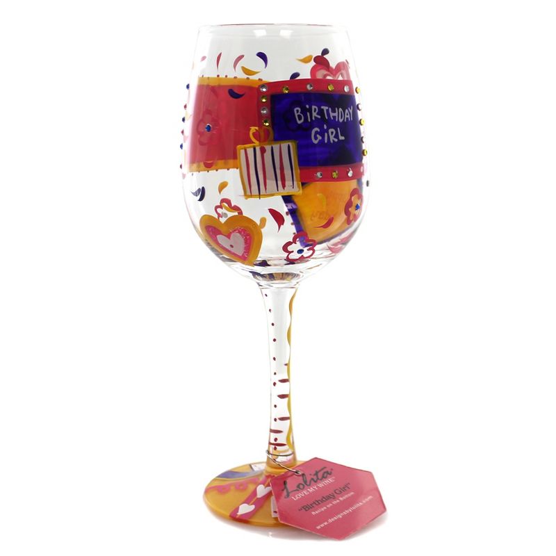 Tabletop Birthday Girl Lolita Wine Glass Hand Painted Enesco  -  Drinkware