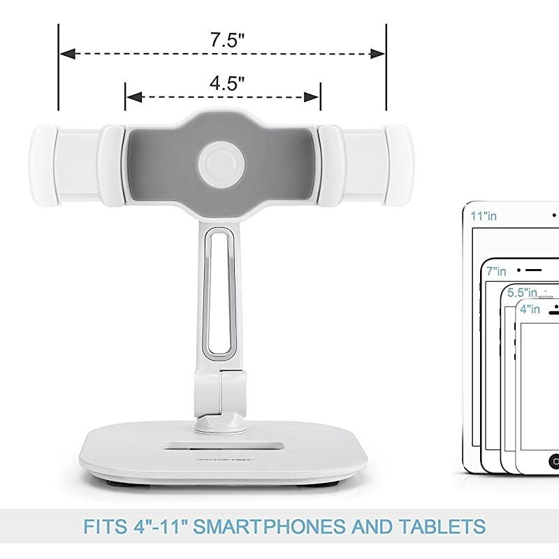 Stylish Aluminum Tablet Stand Cell Phone Holder Folding 360&deg; Swivel iPad iPhone Desk Mount Holders fits 411 Display TabletSmartphones for Kitchen Bedside Office Table POS Kiosk Showroom