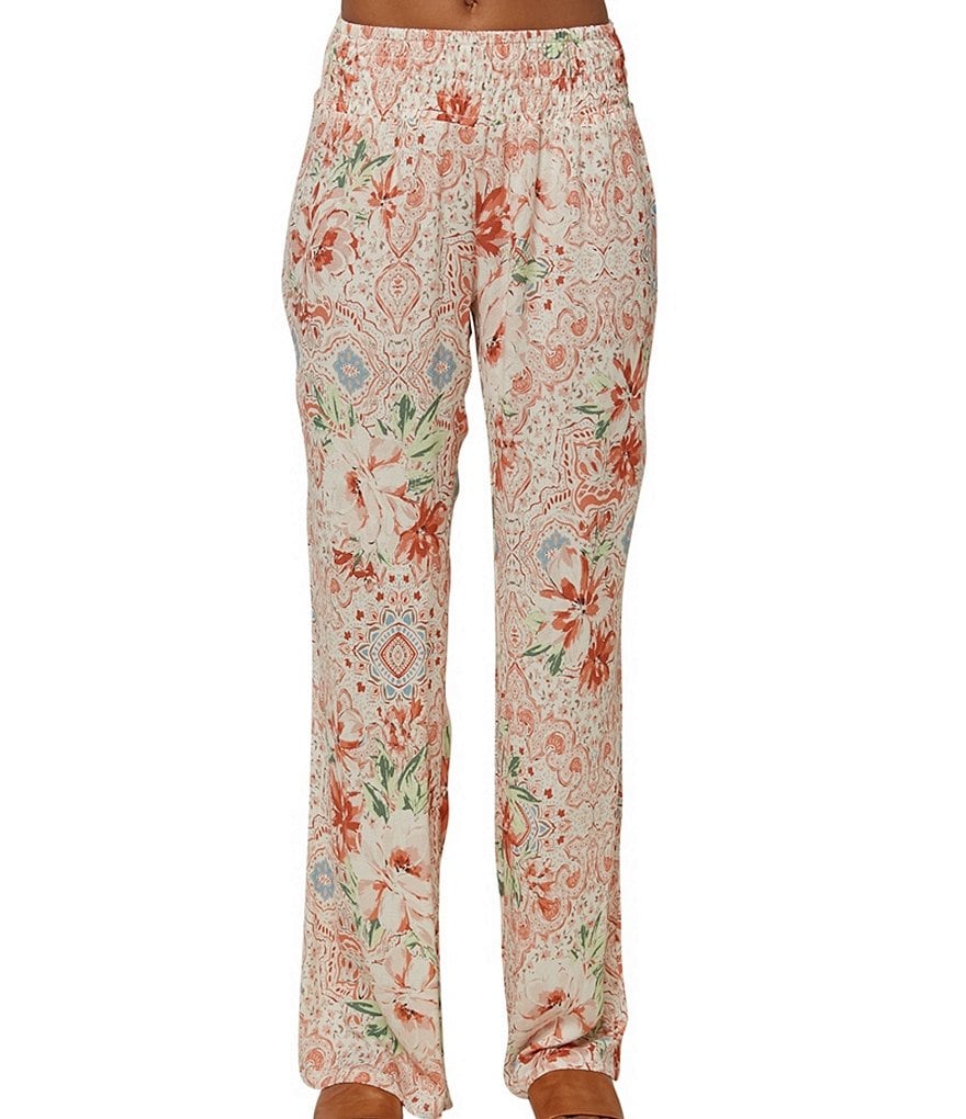 O'Neill Mid-Rise Smocked-Waist Johnny Floral Print Pants