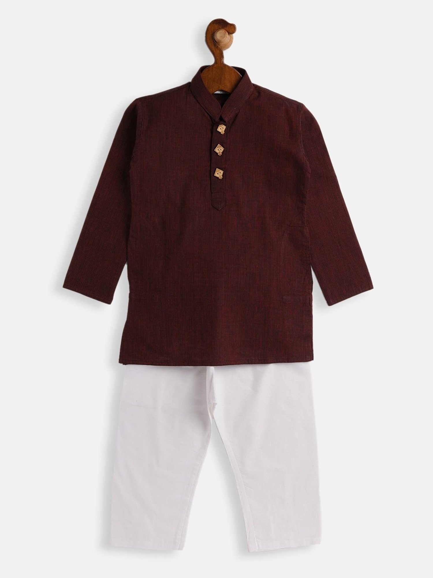 VASTRAMAY SISHU Maroon & White Cotton Self Kurta Set