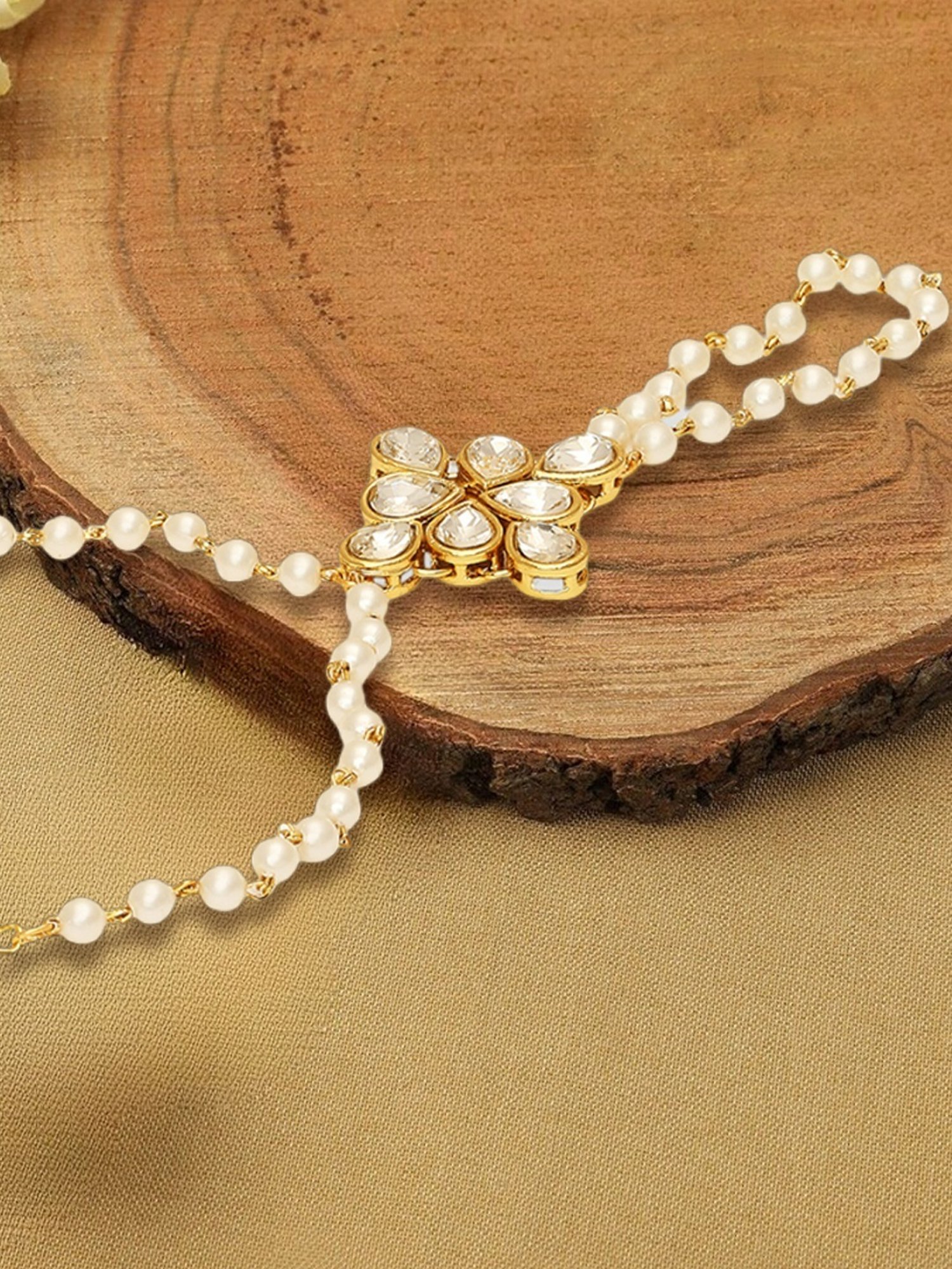 Oomph Gold Tone Kundan & Pearls Hand Harness