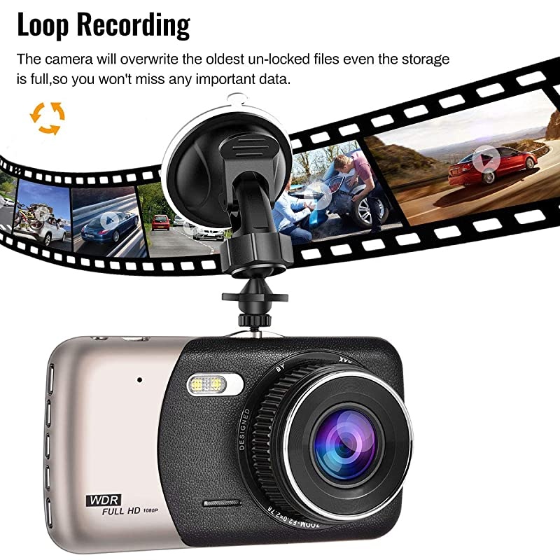 Dash Cam Front and Rear  Backup Camera Dashboard Camera 170&deg;Wide Angle Car DVR with 4'' LCD Screen Dual Dash Cam with Night Vision WDR G-Sensor Parking Monitor Loop Recording Motion Detection