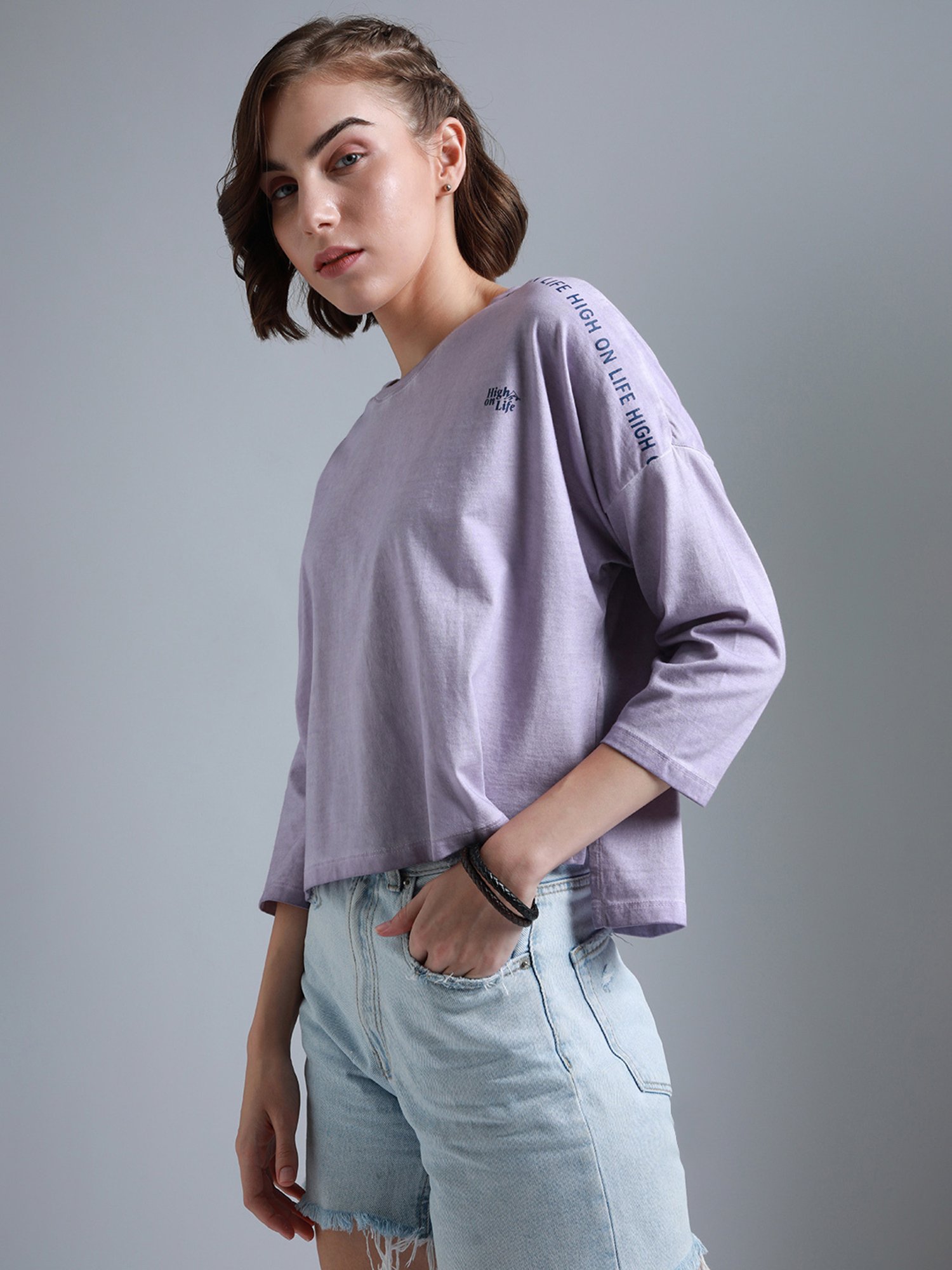 High Star Lavender Cotton Graphic Print T-Shirt