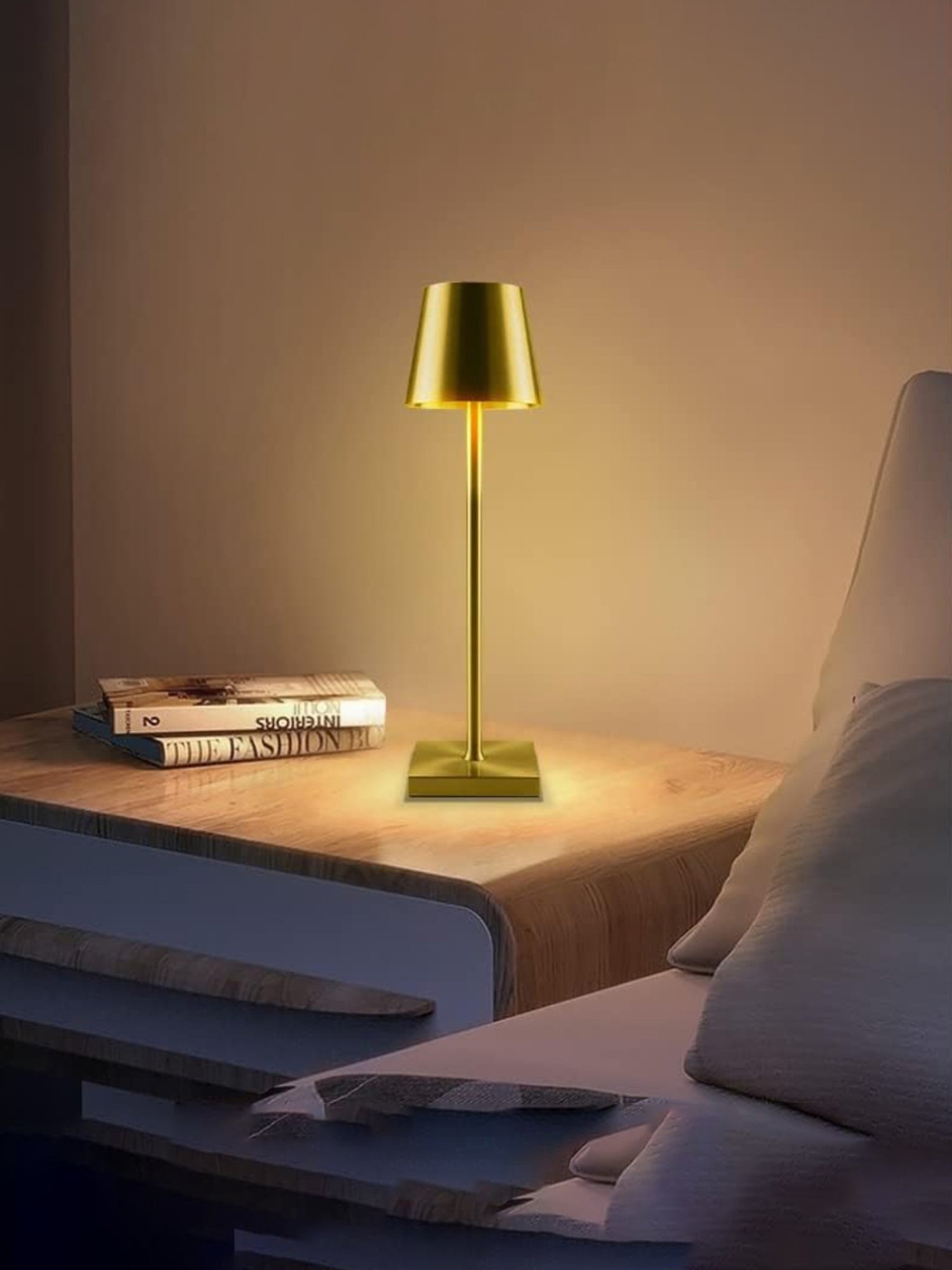 Xergy Portable Metal Desk Lamp with Touch Control with Usb Rechargeable, 3-Levels Brightness (Gold)