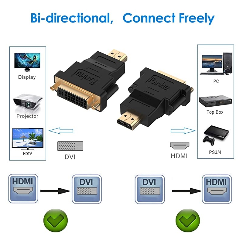 2Pack HDMI Male to DVI Female Adapter Black