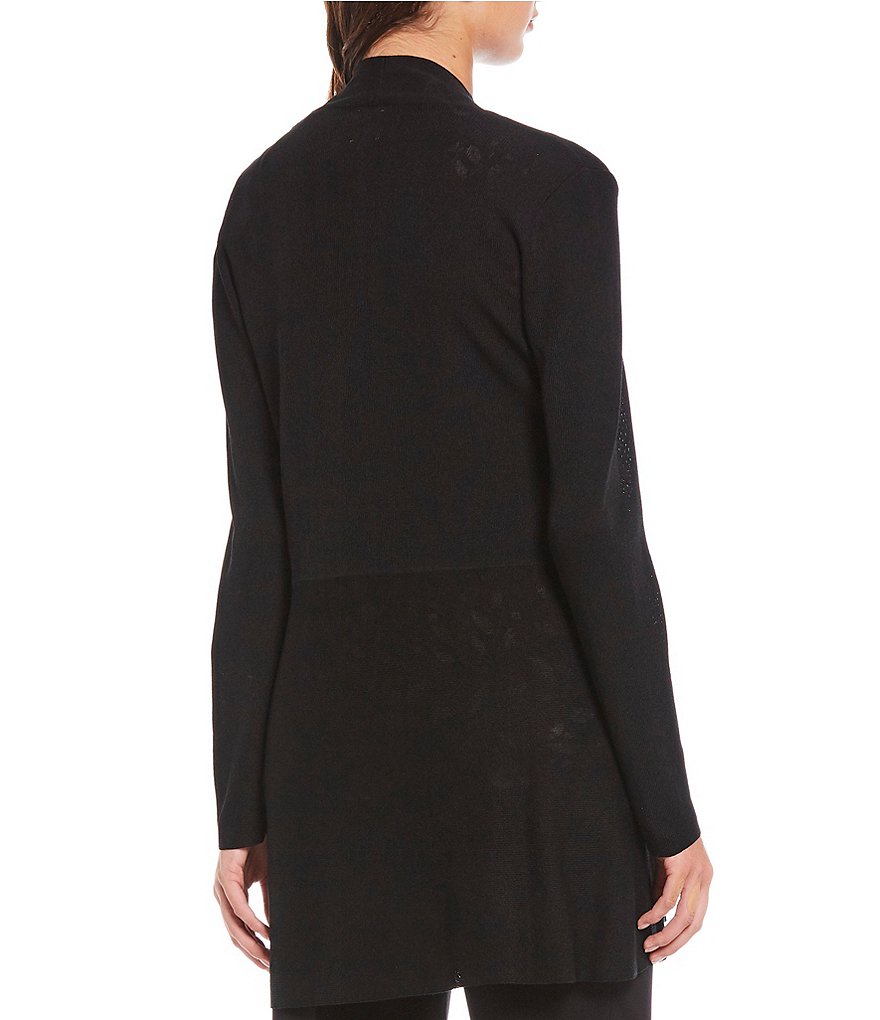 Anne Klein Fine Gauge Ribbed Knit Open-Front Seamed Waist Cardigan