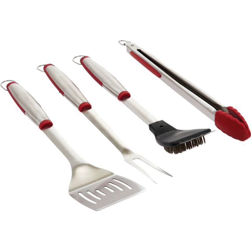 GrillPro Rubber Insert Handle Stainless Steel 4-Piece Barbeque Tool Set 40070