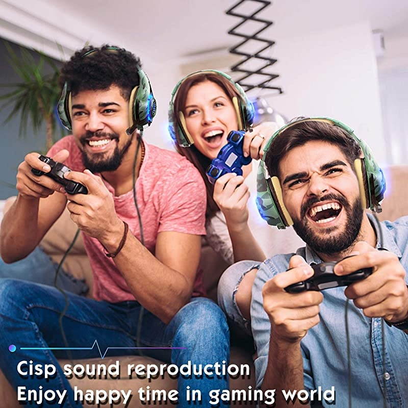 PS4 Gaming Headset with mic,  Xbox One Headset with Stereo Sound Noise Isolation Memory Foam LED Light for PC Laptop Tablet