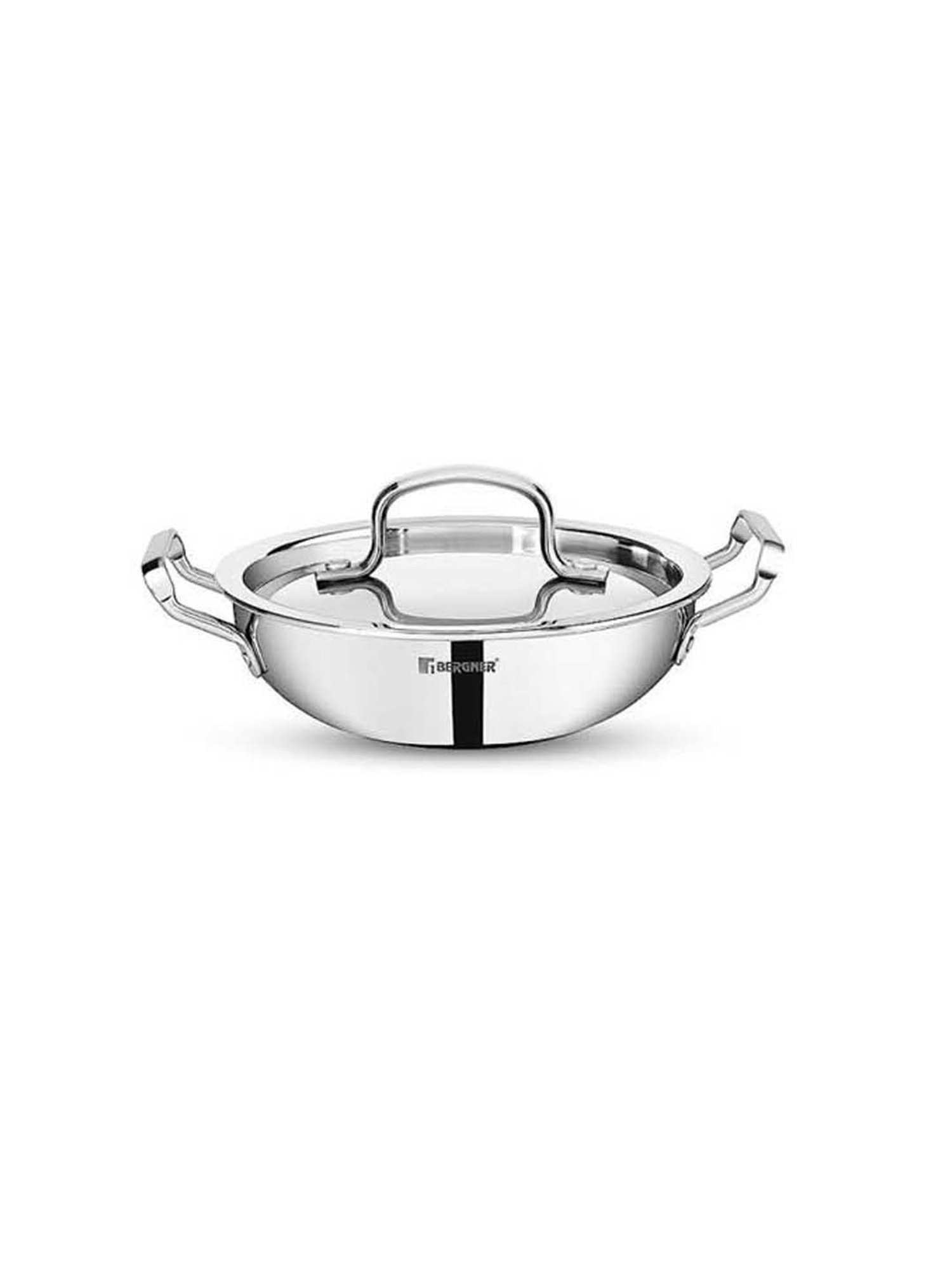 Bergner Tripro Silver Stainless Steel 26 cm Induction Friendly Triply Deep Kadai  With Lid (3.95 L)