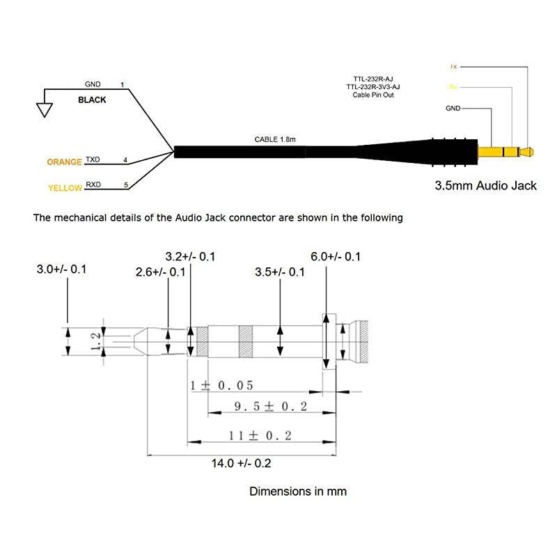 to TTL UART 3V3 Serial Cable with FTDI Chip 3.3V TTL to 3.5mm Audio Jack Output Cable Works for PLX SM-AFR, TTL-232R-3V3-AJ