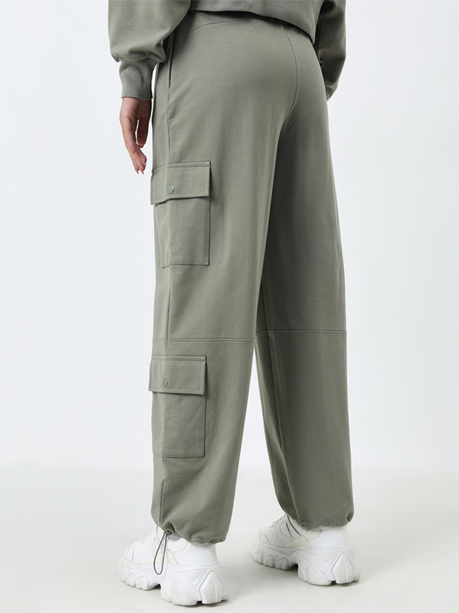 Studiofit by Westside Dark Sage High-Rise Cotton Blend Track Pants