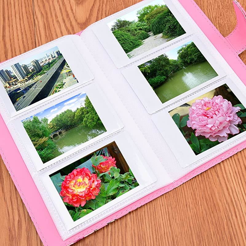 Wallet PU Leather Photo Album Compatible with Fujifilm Instax Mini 11 9 8 90 8+ 26 7s Instant Camera Film, Polaroid Snap Zip Z2300 PIC-300 Film (Pink Floral)
