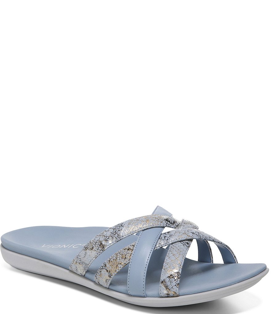 Vionic Dava Snake Print Leather Slide Sandals