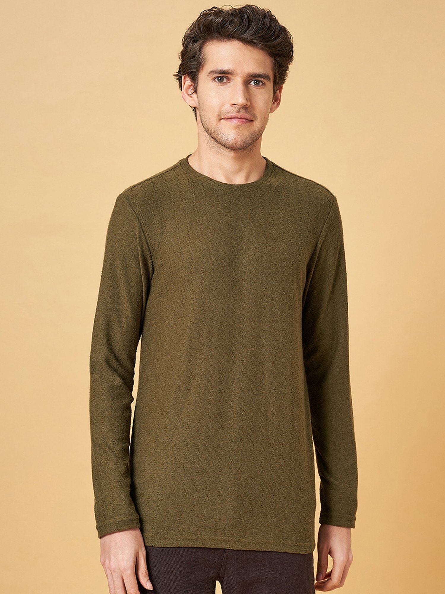 7 Alt by Pantaloons Sage Green Slim Fit T-Shirt
