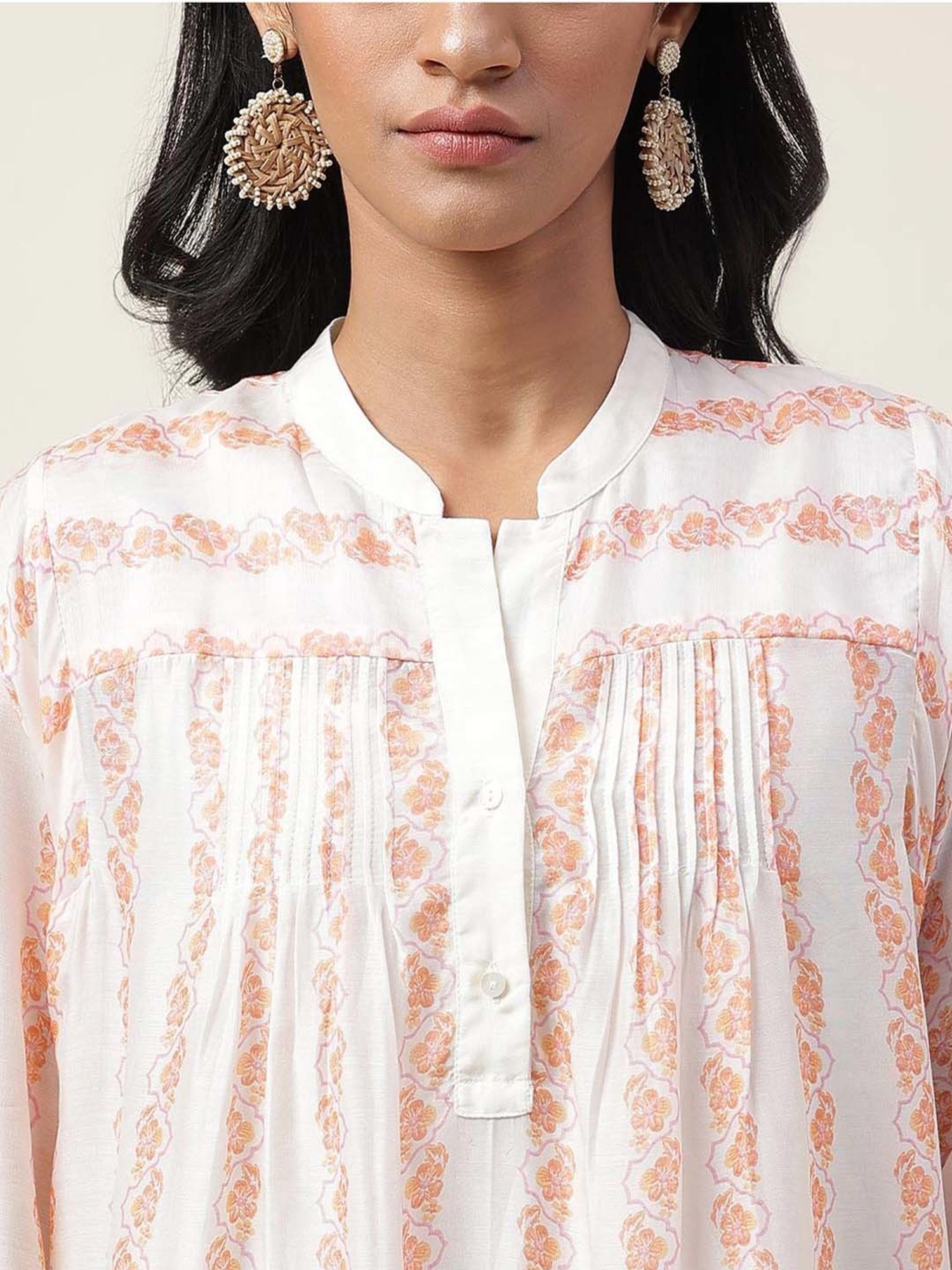 Fabindia White Floral Print Tunic With Inner