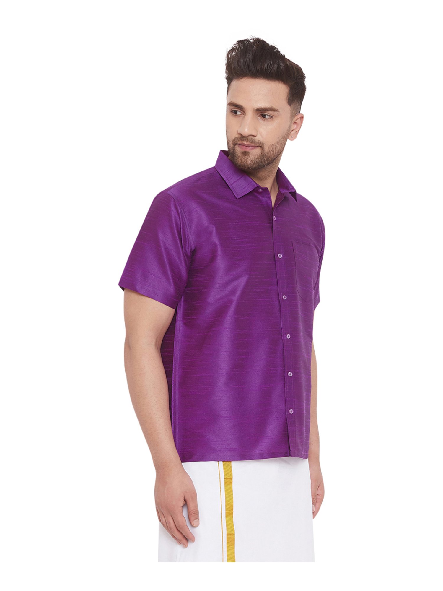 VASTRAMAY Purple Straight Fit Self Pattern Ethnic Shirt