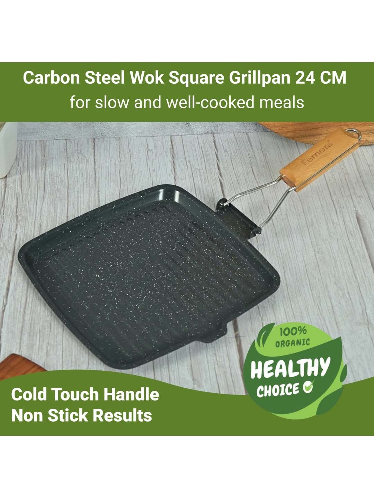 Femora Black Carbon Steel 3 Layer Non-Stick Square Grill Pan (0.8 L)