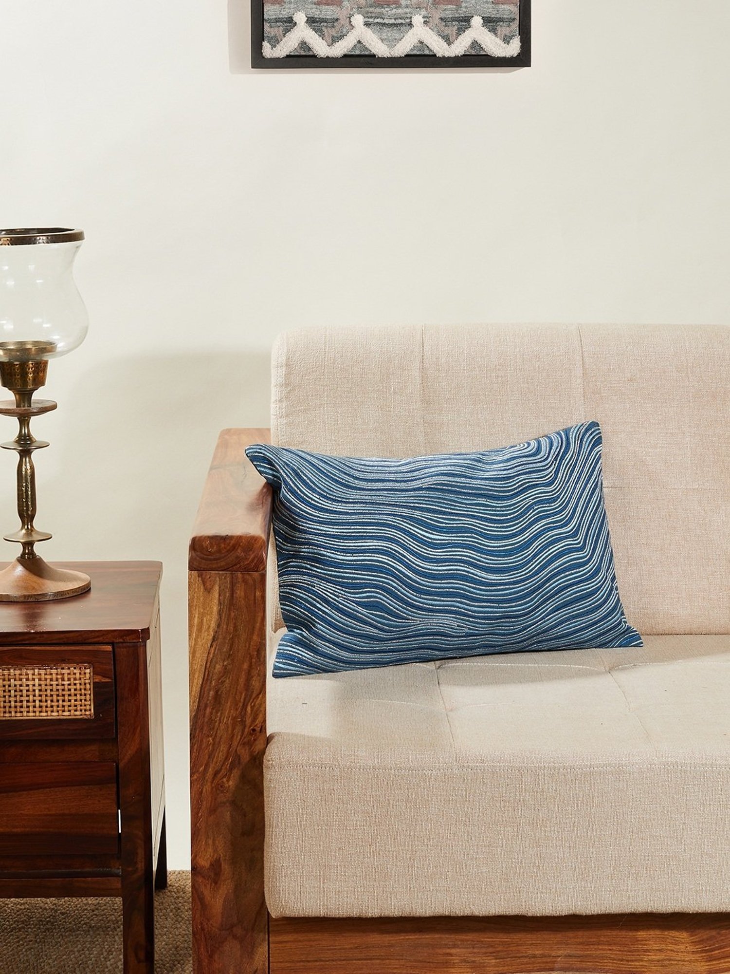 Fabindia Home Woven Blue Cotton Cushion Cover