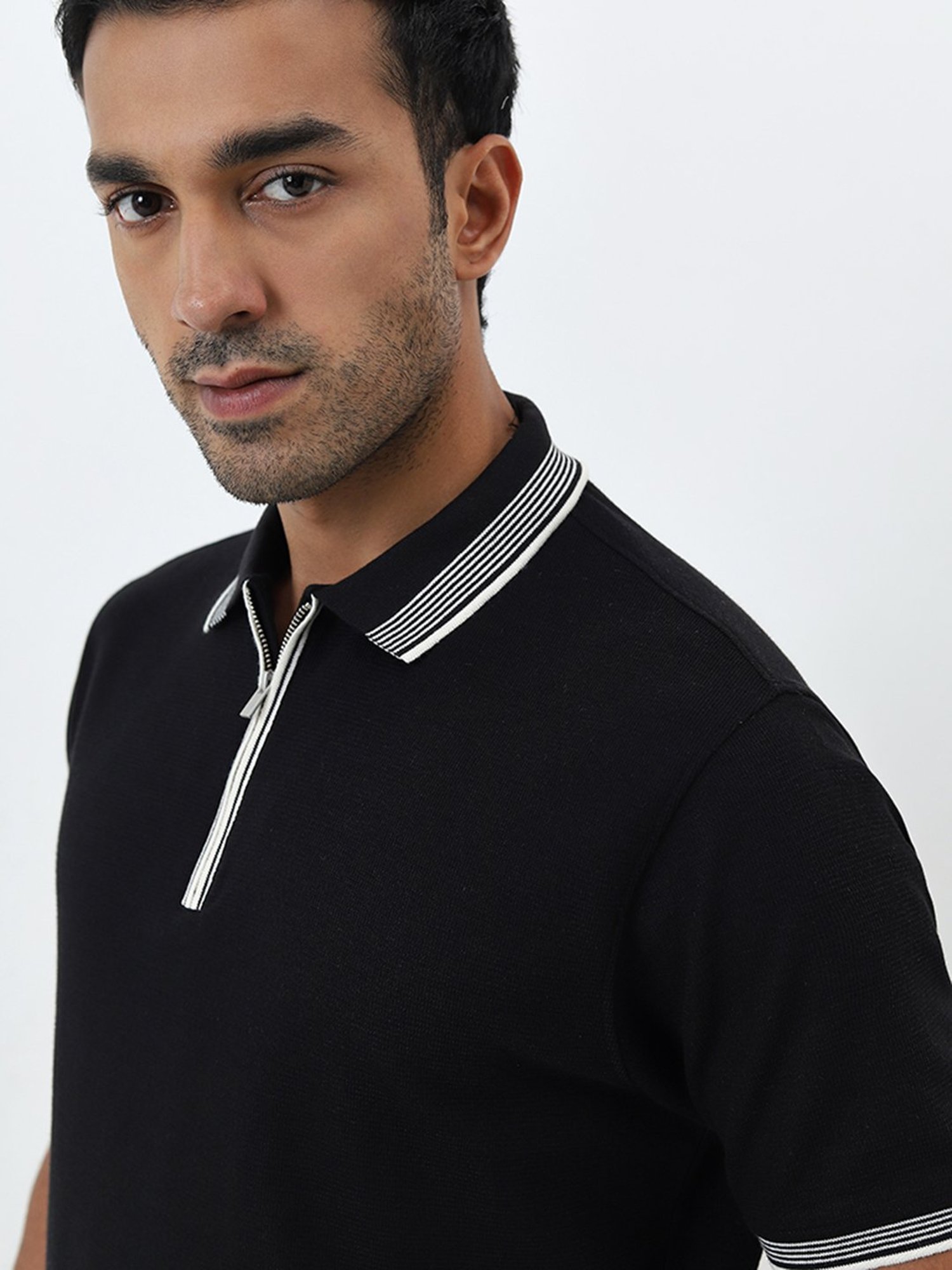 WES Casuals by Westside Black Relaxed-Fit Polo T-Shirt