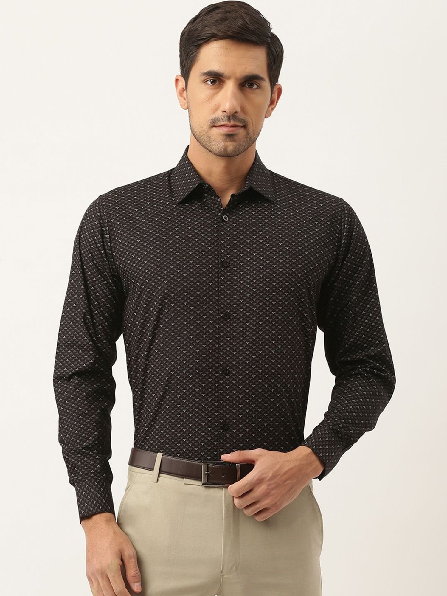 Sojanya Black Cotton Regular Fit Printed Shirt
