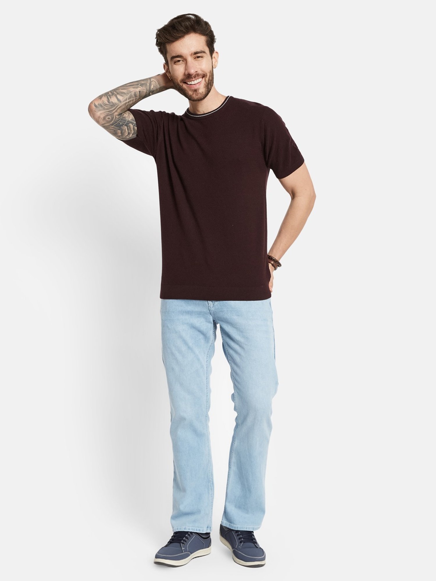 Mettle Wine Cotton Regular Fit T-Shirt