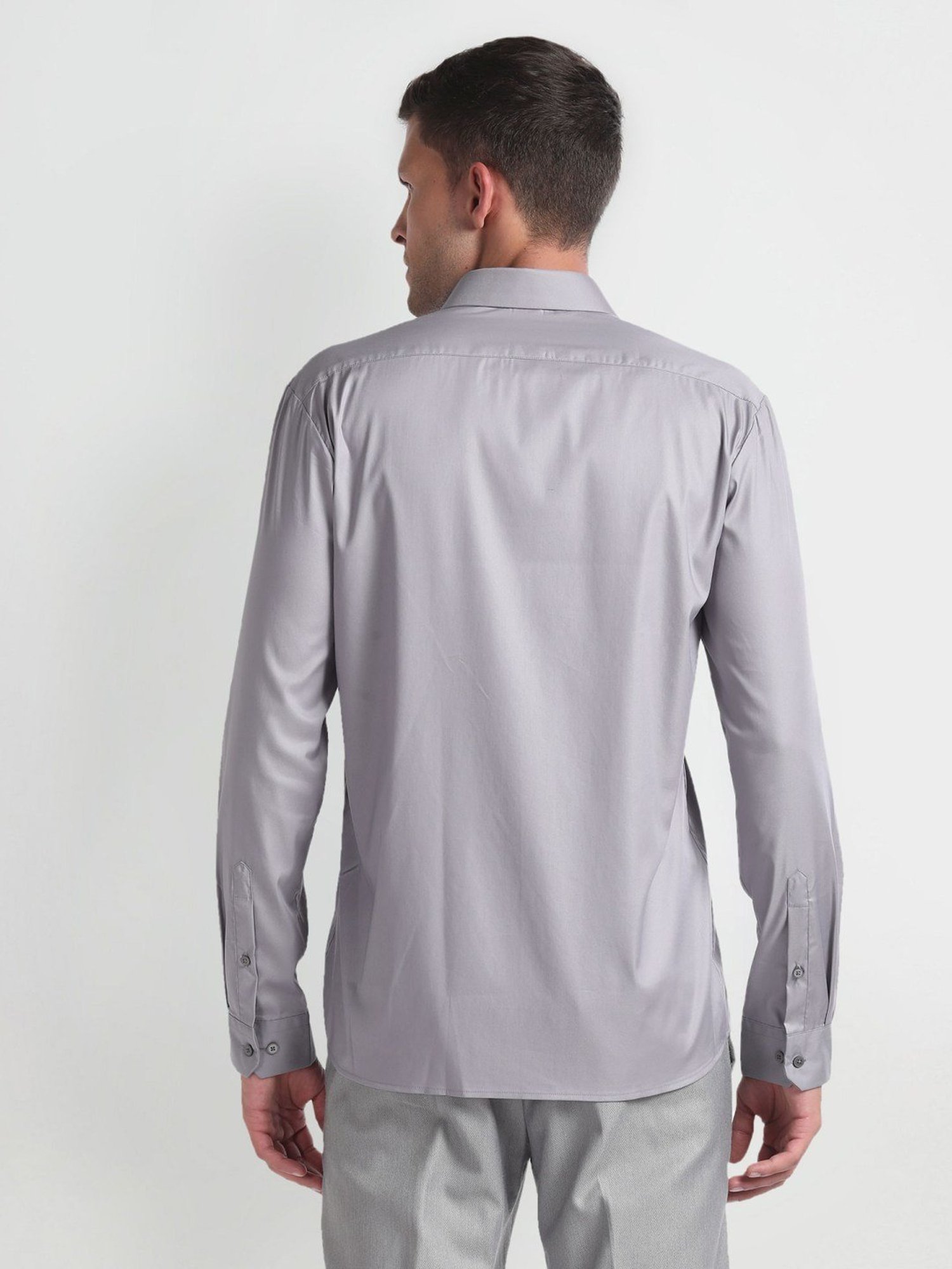 Arrow Newyork Grey Cotton Slim Fit Shirt