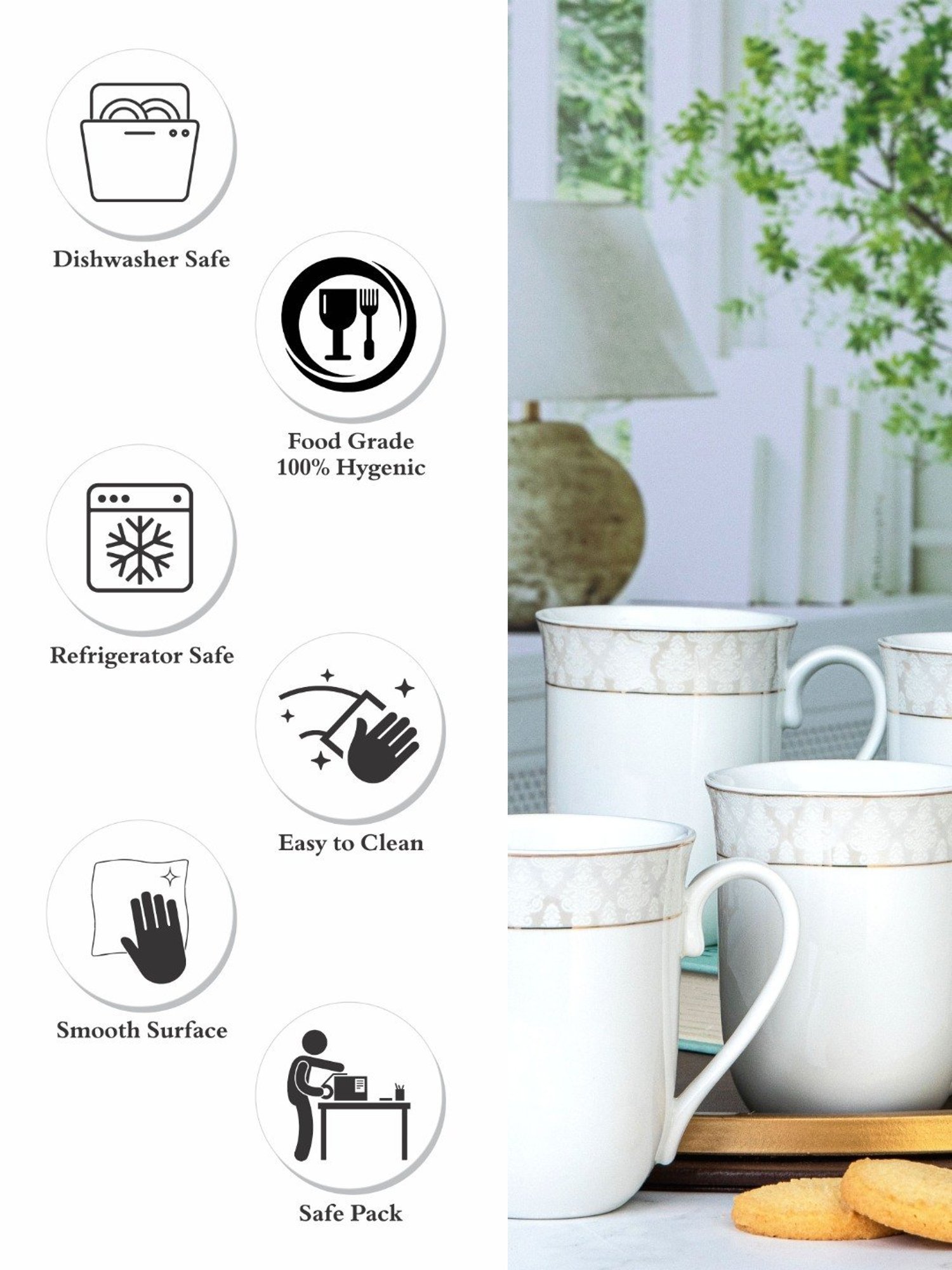 White Gold White Porcelain Coffee Mug - Set of 6