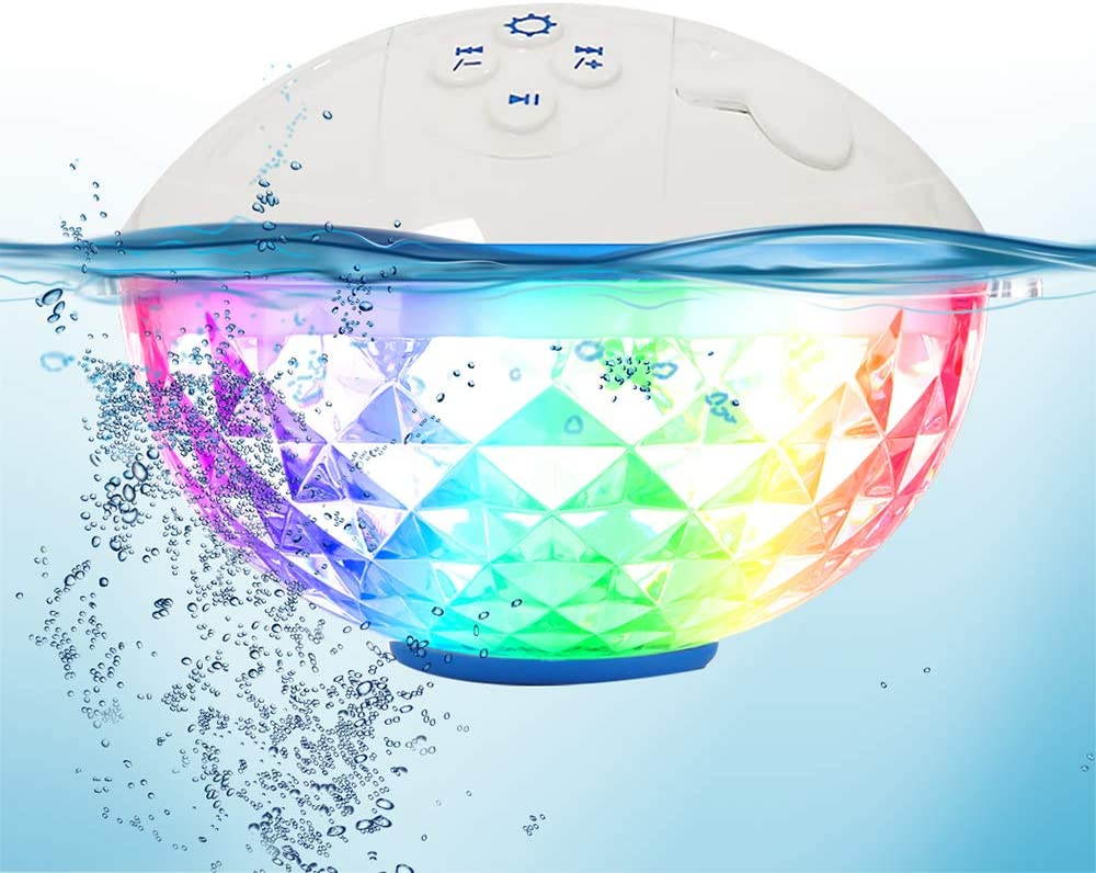 Portable Bluetooth Speakers Wireless Colorful Lights Show,IPX7 Waterproof Floating Pool Speaker,Built-in Mic Crystal Clear Stereo Sound Shower Speaker 50ft Range for Home Party Outdoor Beach Travel