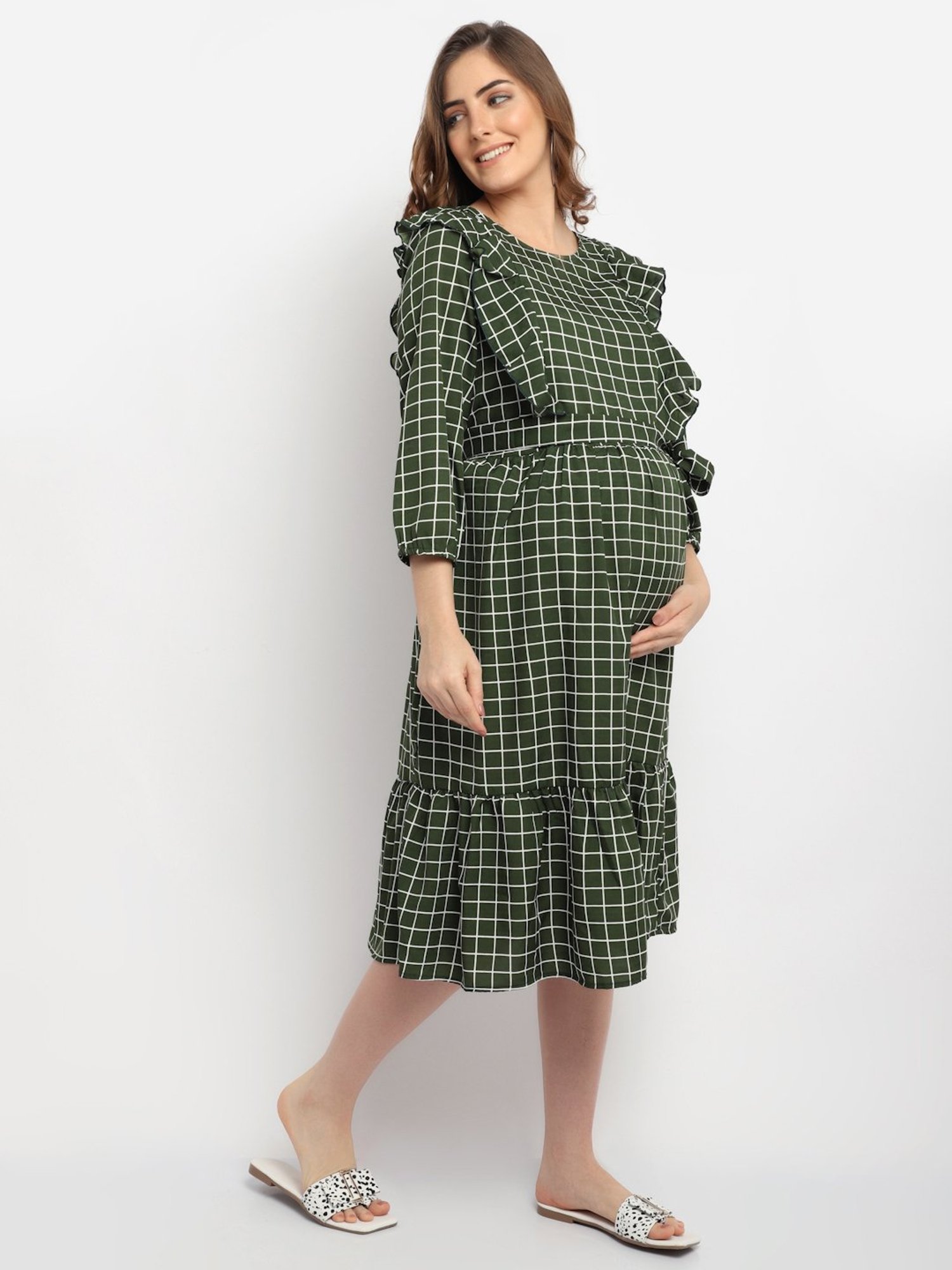 Moms Maternity Green Chequered Dress
