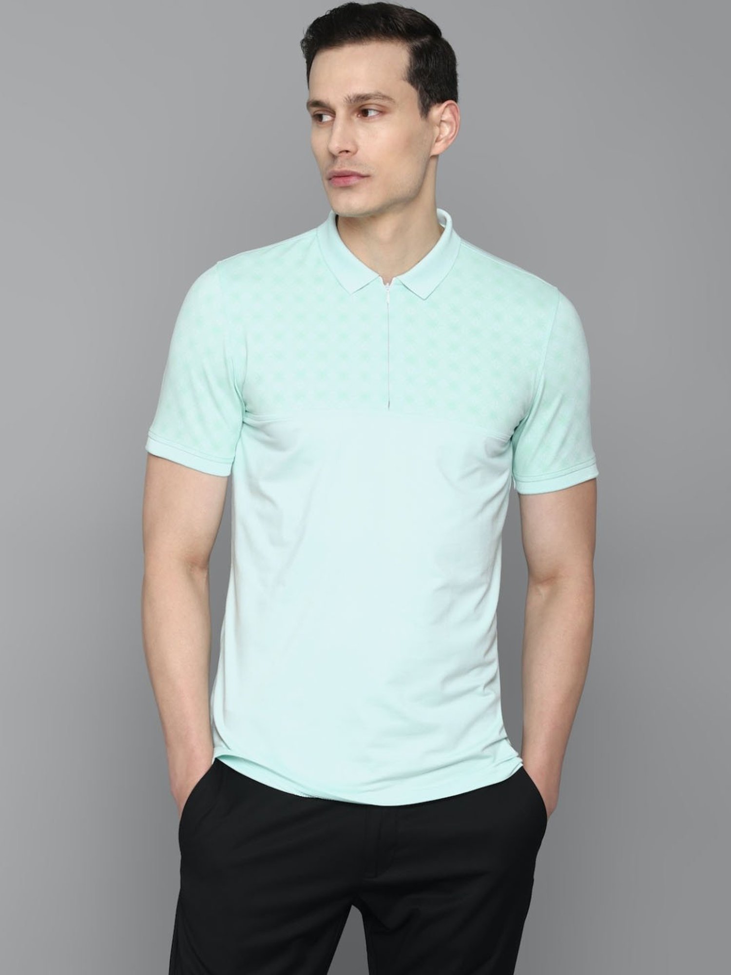 Louis Philippe Sport Blue Cotton Slim Fit Texture Polo T-Shirt