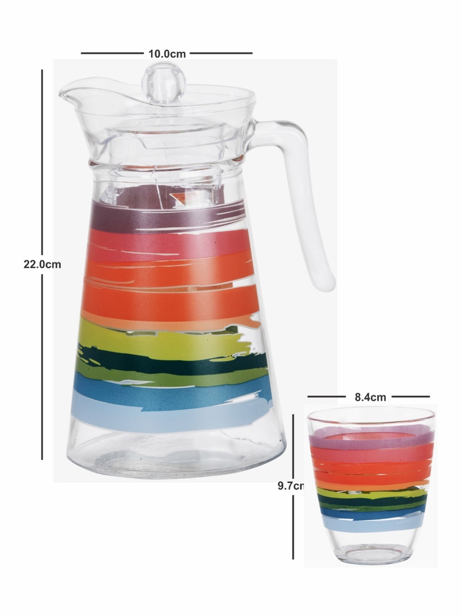 Luminarc Multicolor Glass Jug and Glass - Set of 6